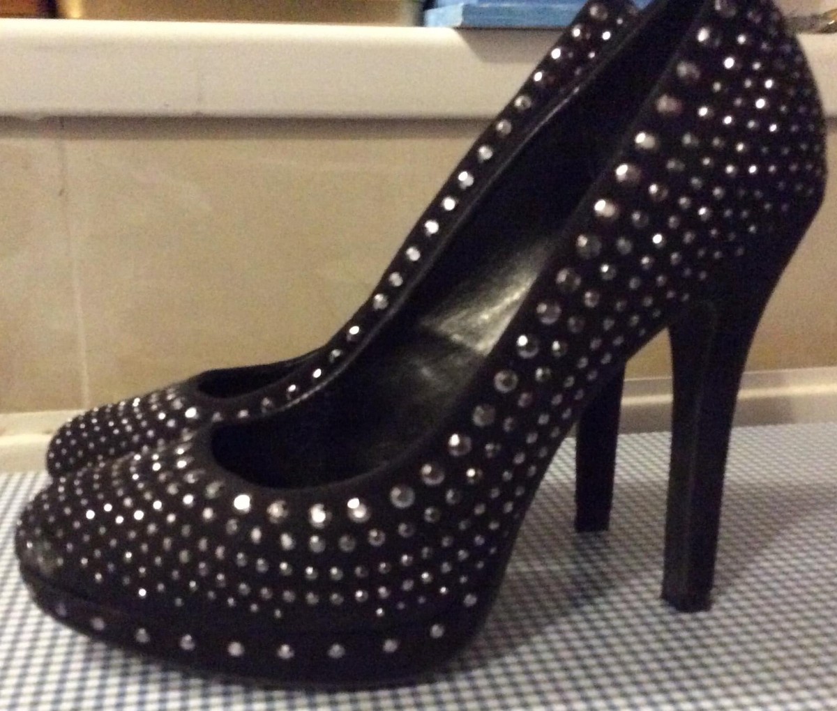 Catwalk Black diamante stud court shoes UK worn once UK
