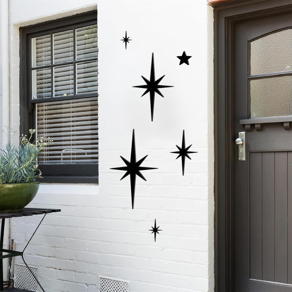 6Pcs Mid Century Wall Decor Iron Starburst Wall Hangings Retro Star
