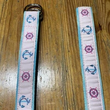 Women's Size S Douglas Paquette Nautical Themed Canvas D-Ring Belt Pink & Aqua.