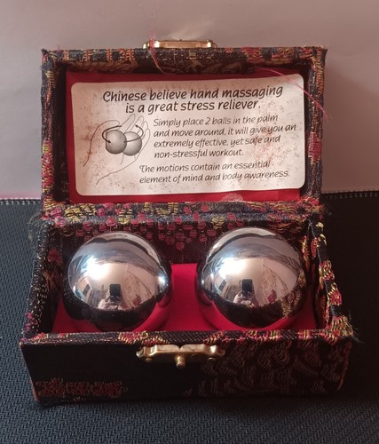 Chrome Hand Massage Stress Reliever Balls Original Display Case