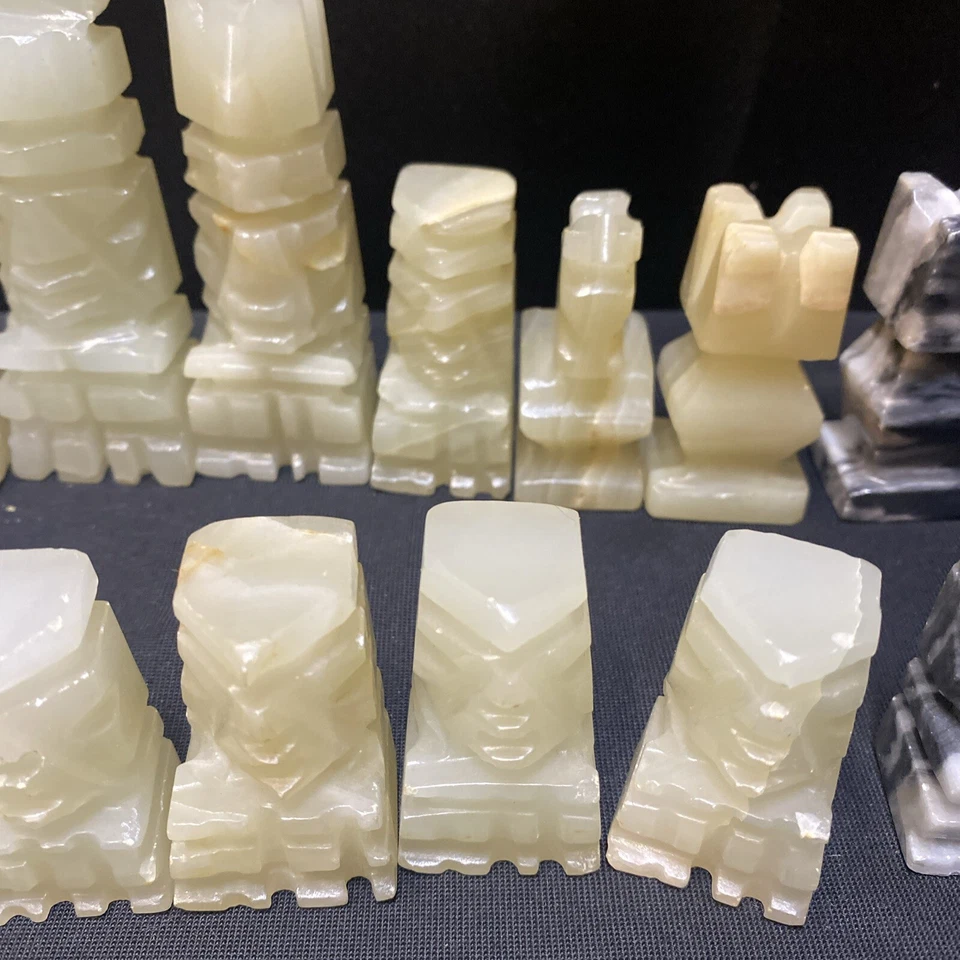 Chess Set 31 Pieces Hand Carved Soapstone White Black Missing One Black Pawn - Image 4 of 4