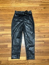 Pretty Little Thing Women's Black Faux Leather Pants Tie Waist Slim Size 12 NWT