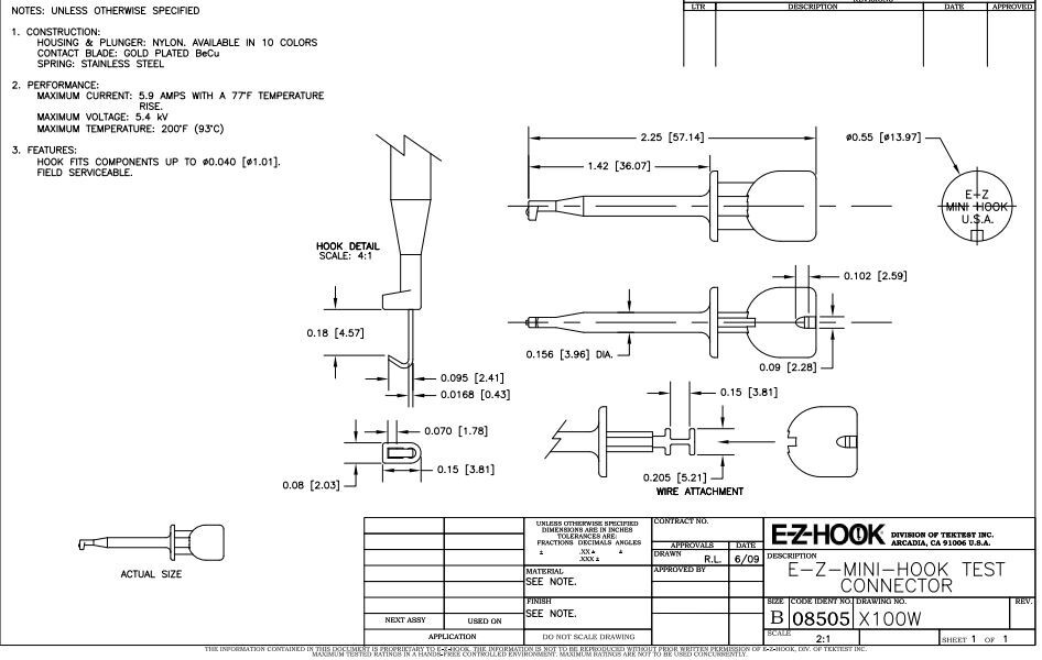 (6-Pack) E-Z-Hook 313W 18" Mini-Hook X100W Bare Wire Test Lead 1.8A Max 24AWG