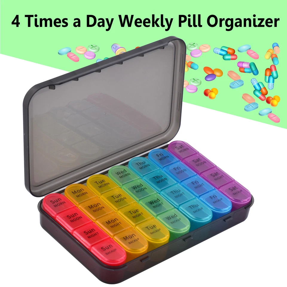 1x Weekly Pill Box Organizer 4 Times a Day 7 day Organizer Case Medicine Storage - Image 2 of 4