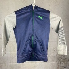 Puma Sweatshirt Boys Extra Large Blue Gray Logo Zip Up Youth Kids