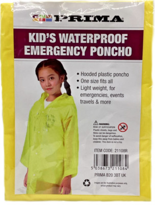 PRIMA Kinder wasserdichter Notfall Poncho. Gelb, Einheitsgröße