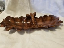 Brown Ceramic Candy / Nut Bowl Leaf Shape w/ Pinecone Decoration By Amscan Inc