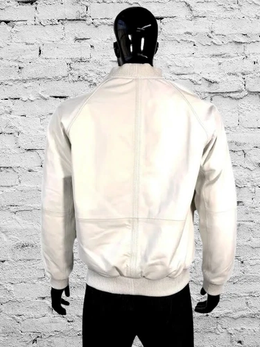 BOMBER BIKER New Men's White Jacket 100% Real Lambskin Style Slim Fit CoatJacket image 2
