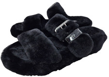 UGG S/N 1104662 Fuzz Yeah Buckle Slippers Size US 8M EU 39 Shearling Black Plush
