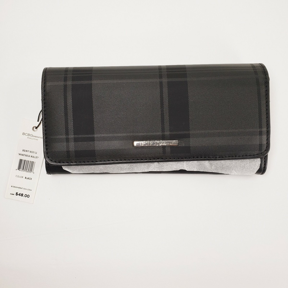 テレビ BCBGeneration Anastasia Wallet Black Plaid Credit Card Holder