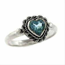 925 Silver Blue Topaz Heart Ring Size 6
