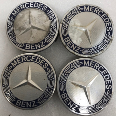Set of 4 Mercedes 75MM Classic Dark Blue Wheel Center Hub Caps AMG ...