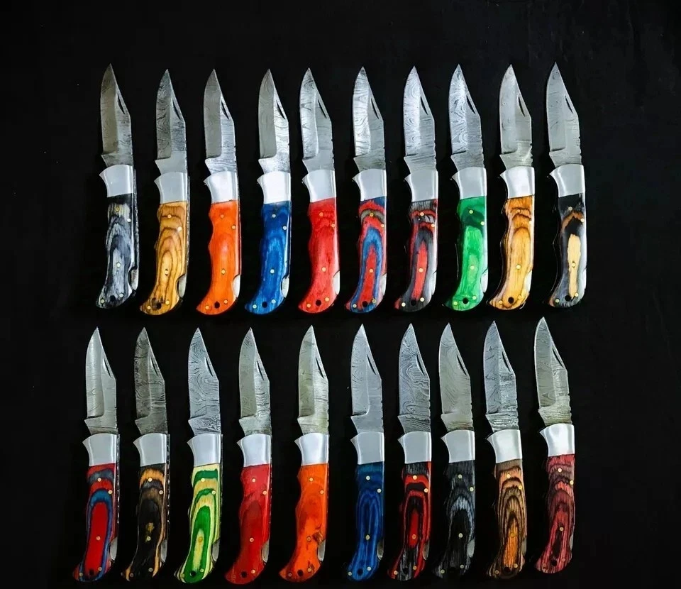 LOT of 20pcs Damascus Steel Folding knife, Pocket Knives With Leather Sheath - Image 2 of 4