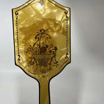 Vintage Art Deco Pearlized Celluloid & Bakelite? Hand Held Vanity Mirror 13 