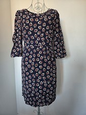 Boden Sophie Blue Leaf Print 3/4 Sleeve Dress Size 8