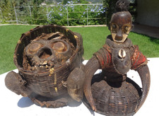 Anyang skull in a wicker basket 40 cm Nigeria African Art