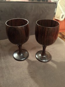 Artisan Signed Hand Crafted Cocobolo Wood Wine Stems Pair