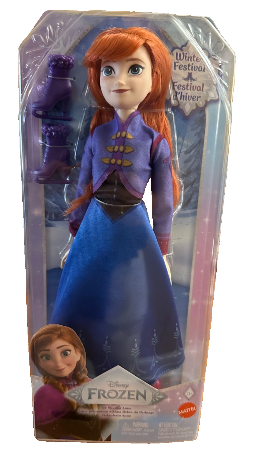 Disney Frozen Anna Ice Skating Doll Mattel Winter Festival N