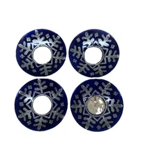 Vtg Cobalt Glass Candle Bobeche Wax Drip Catchers Ring Collar Snowflake Lot Of 4