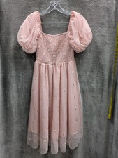 Fairycore Midi Dress Women Medium Milkmaid Smocked Flowy Floral Coquette