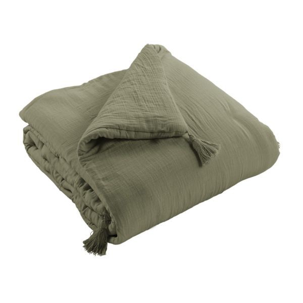 Bout de lit 90x200 cm en gaze de coton romarin pour chambre parentale cosie