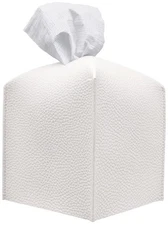 Square Tissue Box Holder, Modern PU Leather, White, 5X5X5