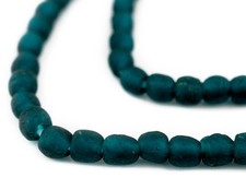 Teal Recycled Glass Beads 7mm Ghana African Sea Glass Blue Round Large Hole