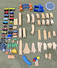 Lot Of 20 Thomas  Friends Wooden Magnetic Train Cars, 80 plus Track  Extras