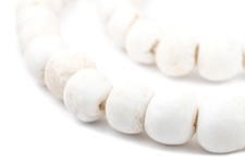 White Round Sandcast Beads 14mm Ghana African Glass Large Hole 27 Inch Strand