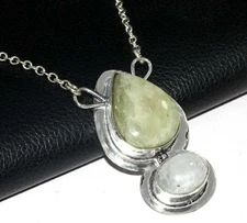 Exclusive Aquamarine Rainbow Moonstone 925 Silver Plated Necklace 20" JW