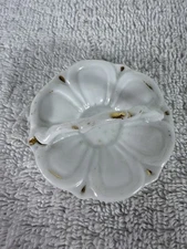 Antique Porcelain Miniature Trinket Dish White Gold Flower Ring Holder
