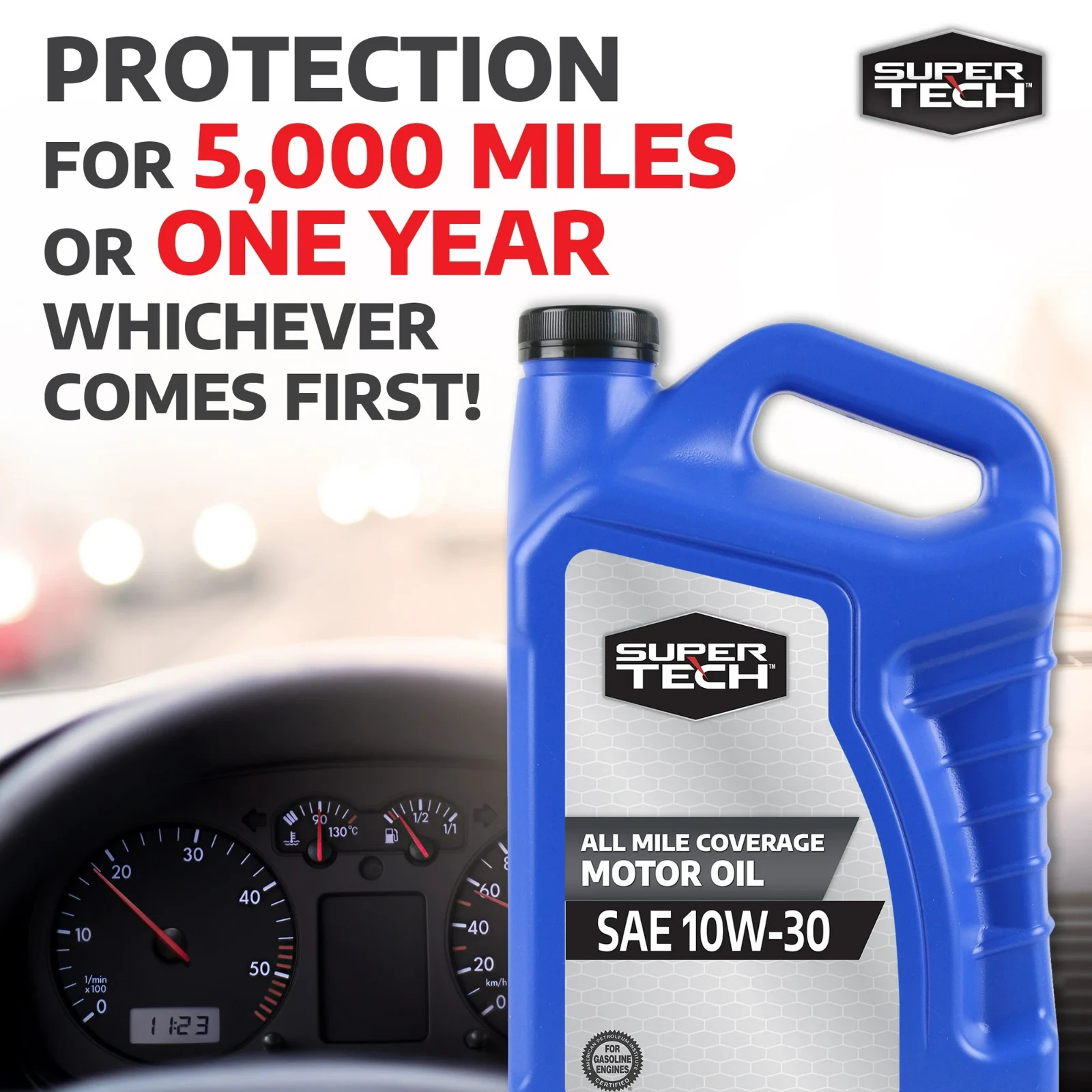 (3 pack) Super Tech All Mileage Synthetic Blend Motor Oil SAE 10W-30, 5 Quarts