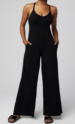 Fabletics Women s Cloud Jersey Wide Leg Jumpsuit - Black Medium One Piece NWT!
