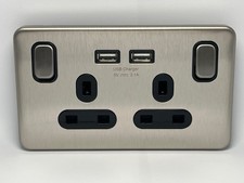 Schneider Double Socket + USB Stainless Steel Screwless GGBL30202USBABSSS Lisse
