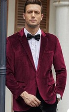 COOFANDY Luxury Velvet 2 Button Burgundy Suit Jacket Blazer Prom Wedding Mens M
