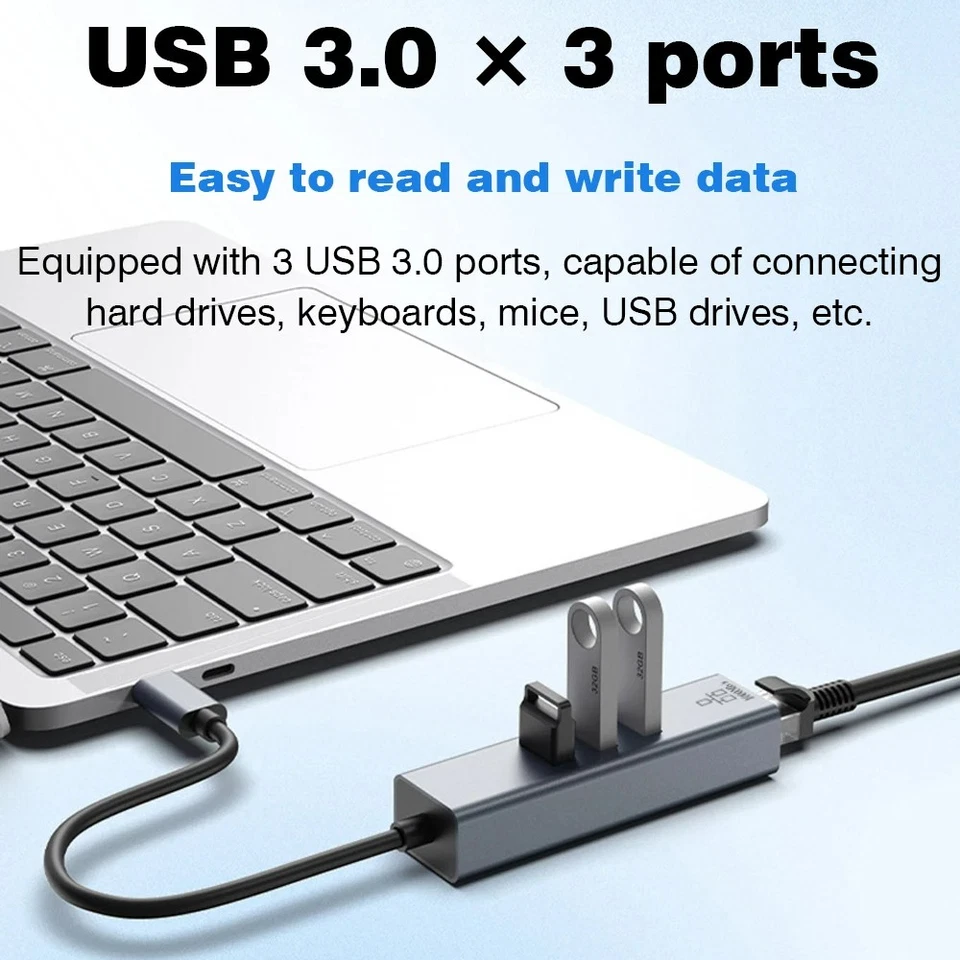 USB HUB Docking Station Type C to RJ45 1000Mbps Ethernet Adapter 3.0 HUB Gigabit - Image 4 of 4