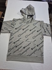 Champion Hoodie Grey with Black Logo Allover Print Hoodie Boys Size L, 14-16