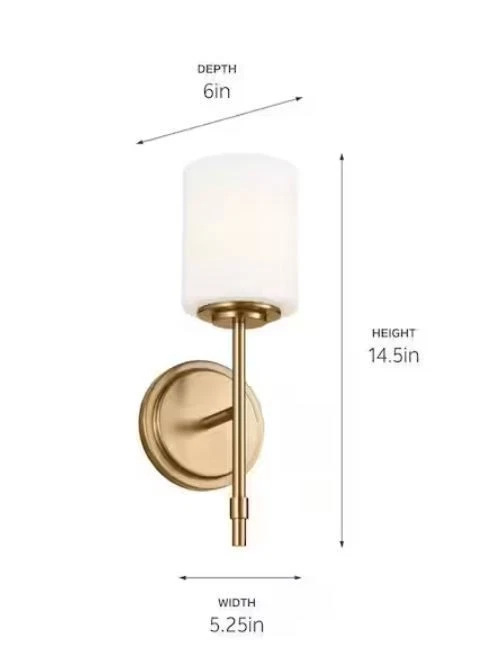 НОВЫЙ БРА НАСТЕННОЕ KICHLER ALI 1 СВЕТЛОЕ, МАТОВАЯ НАТУРАЛЬНАЯ ЛАТУНЬ - 52505BNB - Изображение 2 из 4