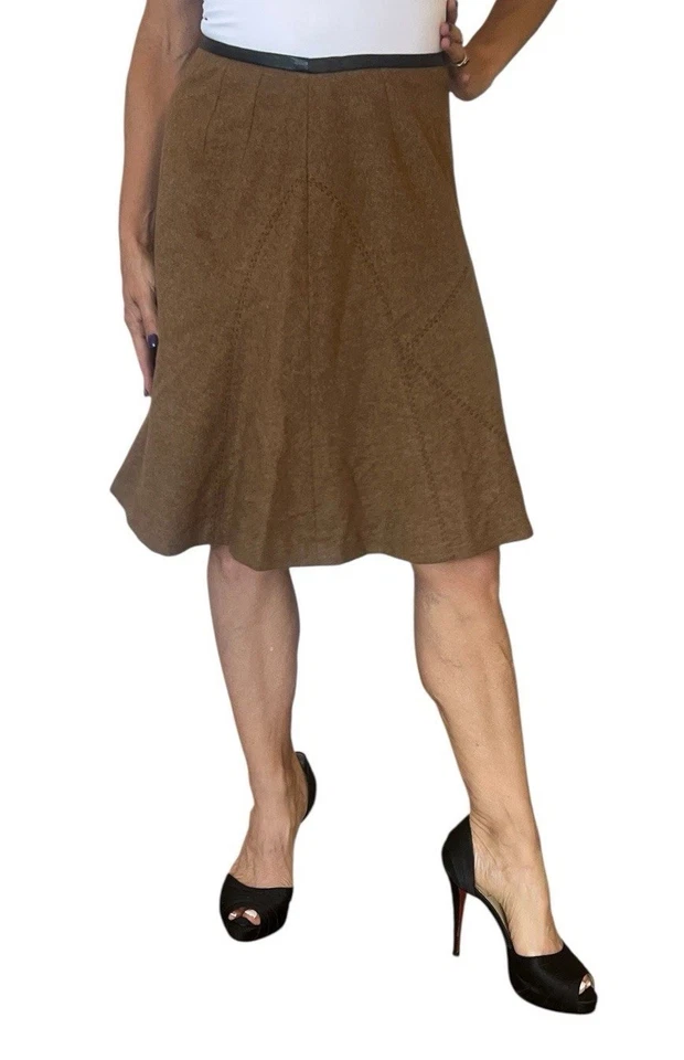 FALDA DE CACHEMIR LAFAYETTE 148 NEW YORK LORO PIANA ALINE MARRÓN CUERO RIBETE MINI 6 Foto 3 de 4