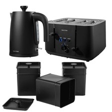 Salter Kettle & 4 Slice Toaster Set With Storage Canisters 1.7L Fast Boil Black