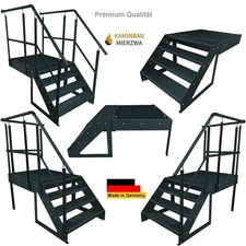 Stahltreppe Anthrazit 4 Stufen H&ouml;he 76cm inkl Podest 100x100cm Au&szlig;en Podestreppe