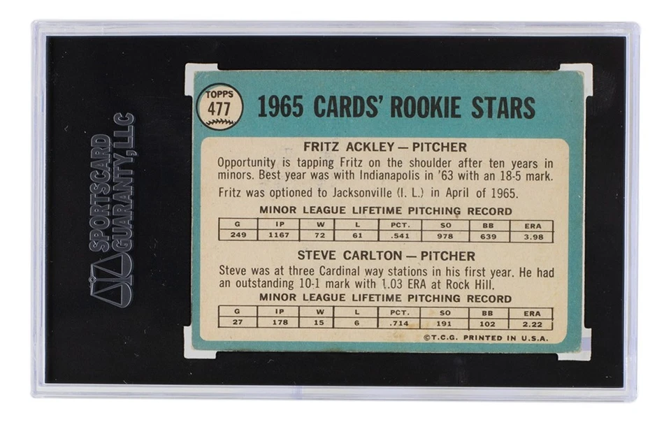 Steve Carlton Signed Cardinals 1965 Topps #477 Rookie Baseball Card SGC - Image 2 of 3