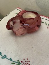 Vintage Indiana Glass Cranberry Bunny Votive Holder 6773 USA Made Candle Holder
