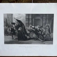 Original Old Antique Print 1873 Art Journal Scene Shylock Trial Man Children