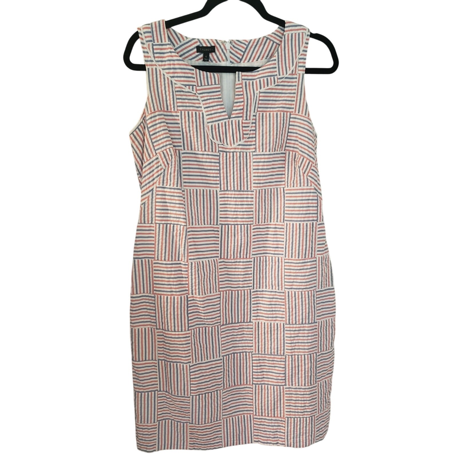 Talbots Seersucker Patchwork Shift Mini Dress red… - image 1