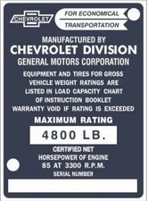 1953 Chevrolet Door Post Gvwr Trim Id Plate For Chevy Truck Stamped W Your Info