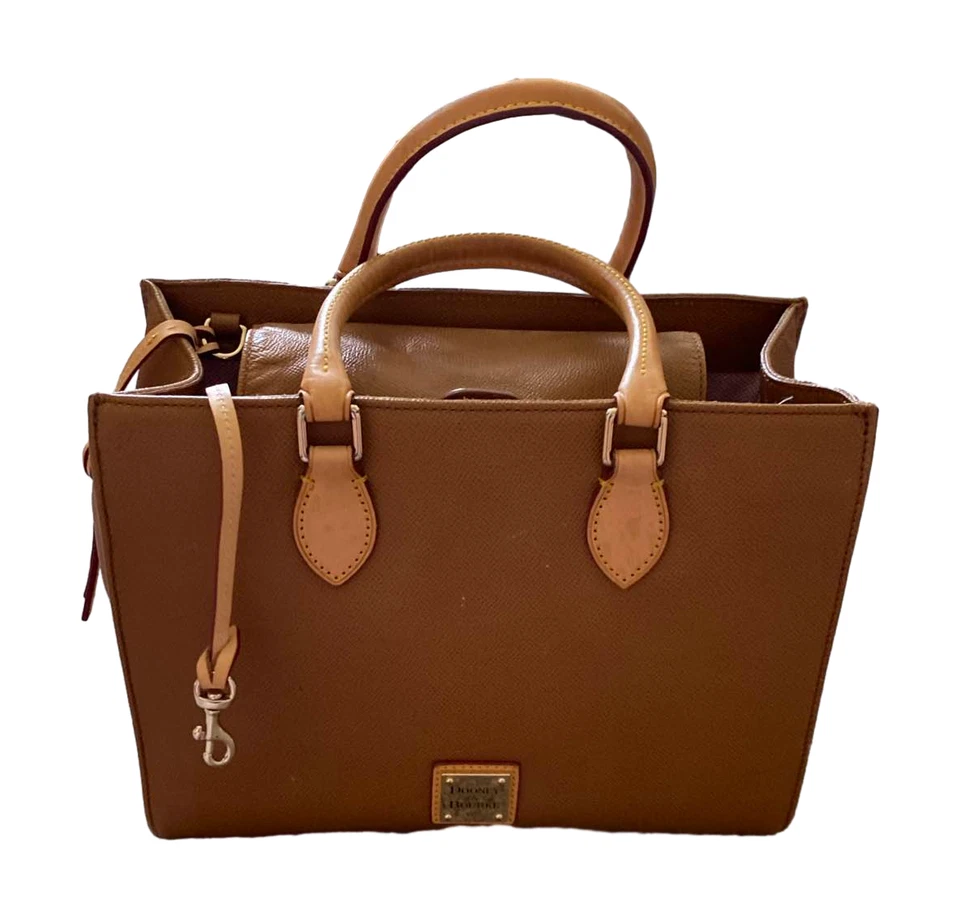 De Colección Dooney & Bourke Bolso de Mano Cartera SaddleTan Janine Cartera Cuero Guijarro 12x9x6 Foto 3 de 4