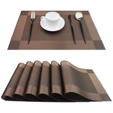 6 PCS Brown Woven Vinyl Placemats HeatResistant Non Slip Table Mats Wipe