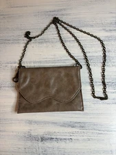 Mud Pie Brown Faux Leather Small Crossbody With Brass Colored Chain