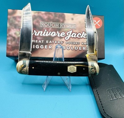 New Rough Rider 2498 Carnivore Jack2 BlackBone Stainless Folding Knife W/ Sheath